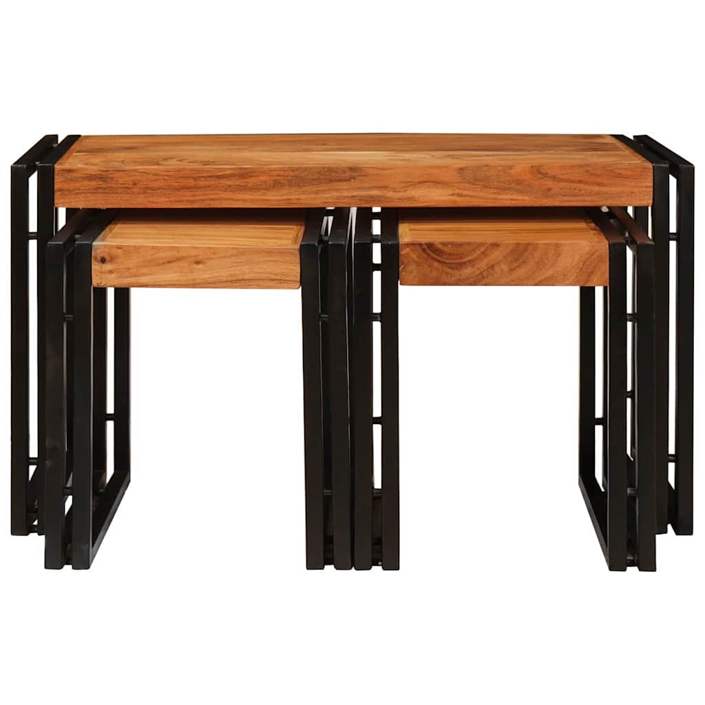End Tables Brown and black Solid Acacia wood