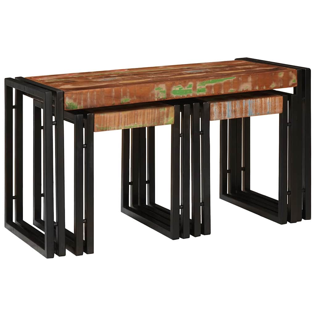 Nesting Table 3 pcs Brown and black Solid reclaimed wood