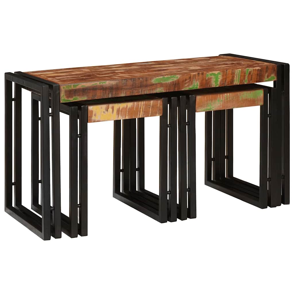 Nesting Table 3 pcs Brown and black Solid reclaimed wood