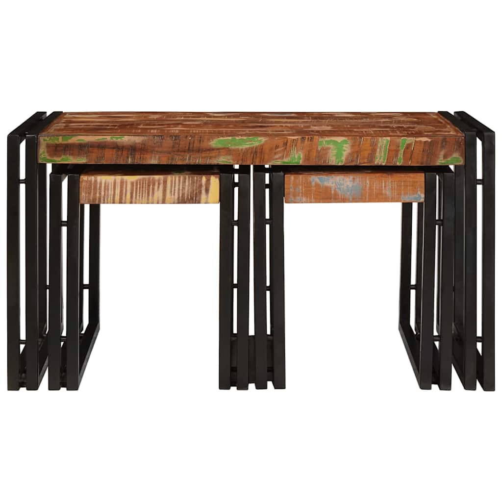 Nesting Table 3 pcs Brown and black Solid reclaimed wood