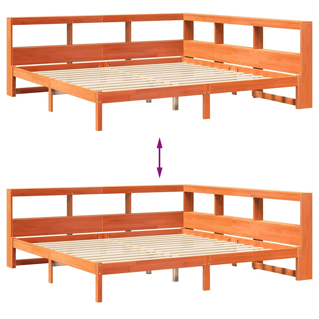 Bookcase Bed without Mattress Wax Brown 200x200 cm Solid Wood Pine