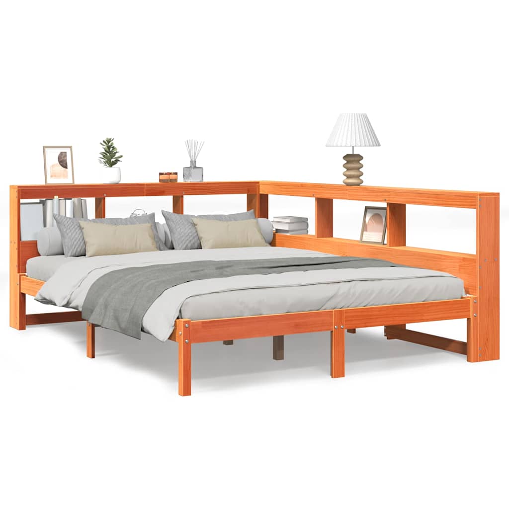 Bookcase Bed without Mattress Wax Brown 140x200 cm Solid Wood Pine