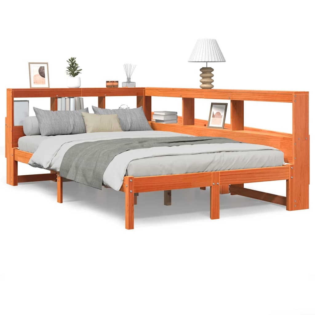 Bookcase Bed without Mattress Wax Brown 120x200 cm Solid Wood Pine