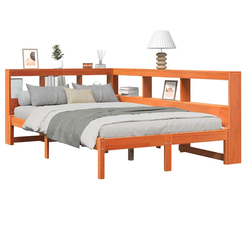 Bookcase Bed without Mattress Wax Brown 120x200 cm Solid Wood Pine