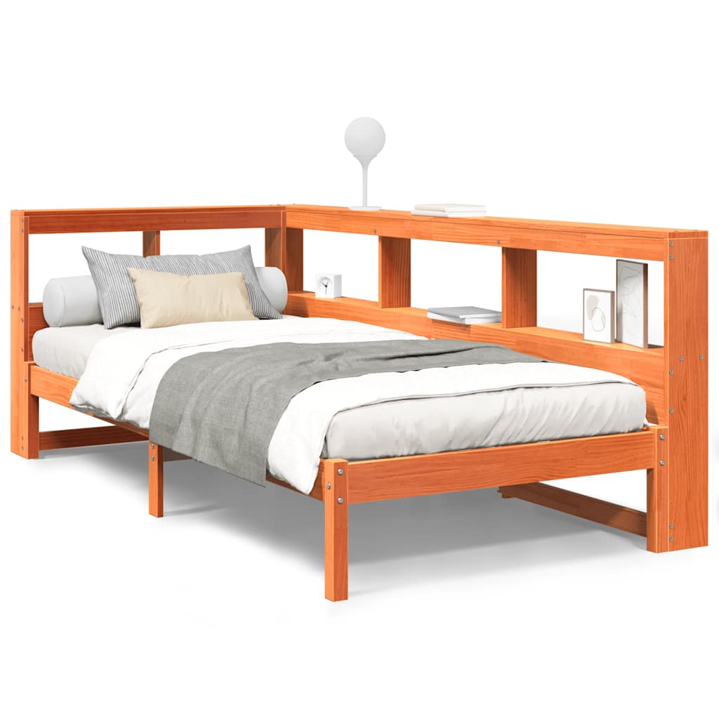 Bookcase Bed without Mattress Wax Brown 100x200 cm Solid Wood Pine