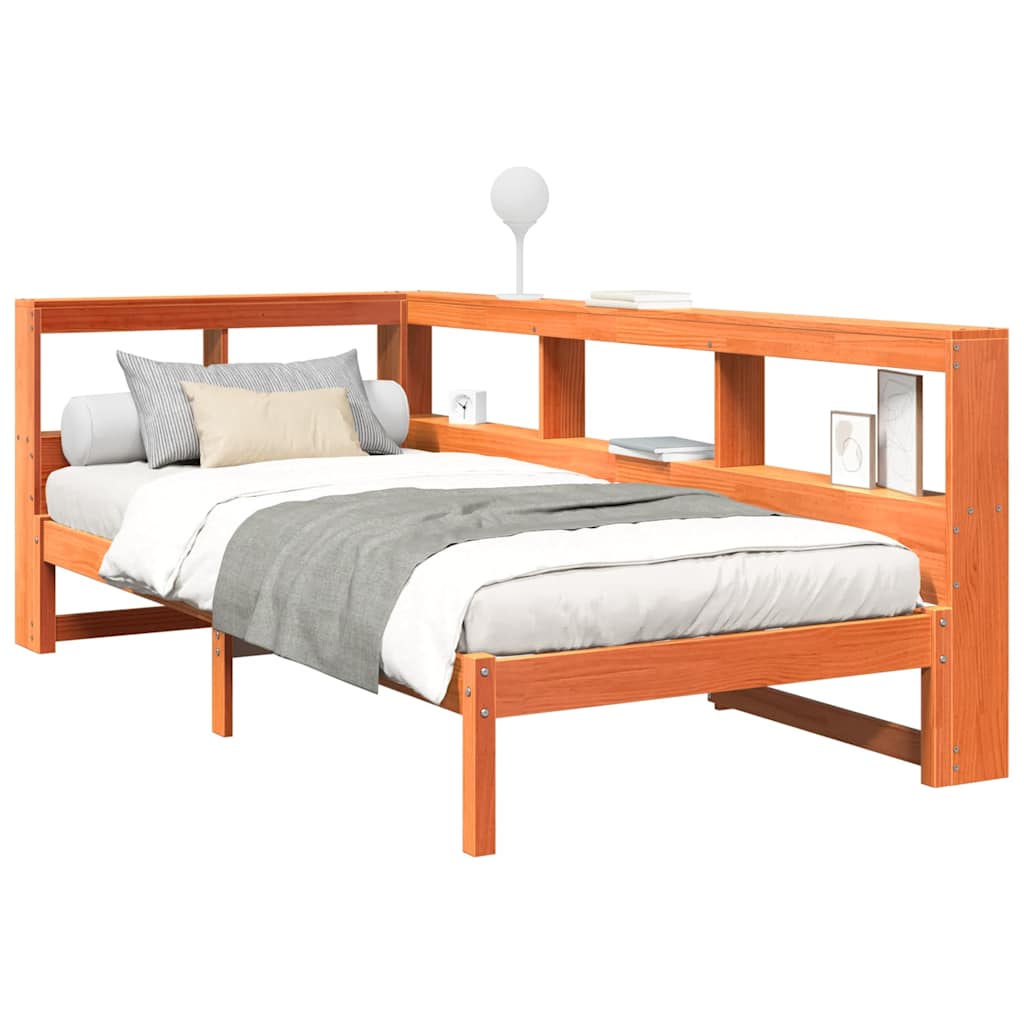 Bookcase Bed without Mattress Wax Brown 100x200 cm Solid Wood Pine