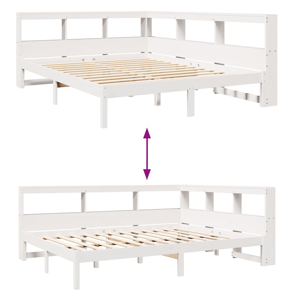 Bookcase Bed without Mattress White 135x190 cm Solid Wood Pine