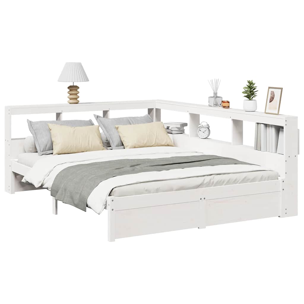 Bookcase Bed without Mattress White 150x200 cm Solid Wood Pine