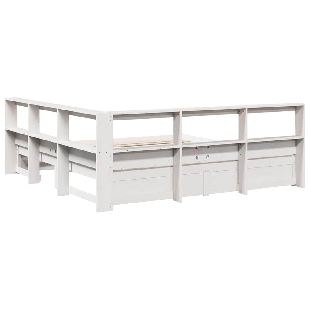 Bookcase Bed without Mattress White 150x200 cm Solid Wood Pine