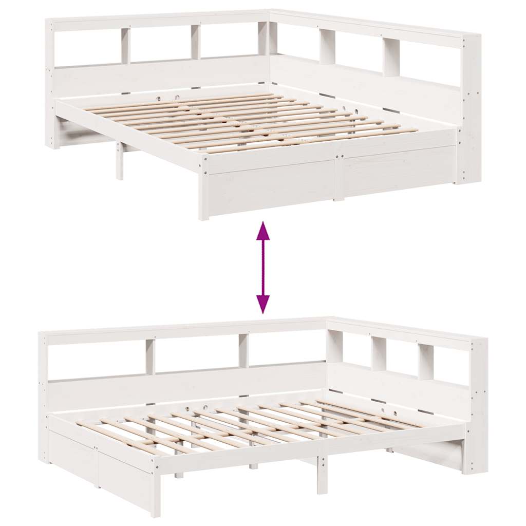 Bookcase Bed without Mattress White 150x200 cm Solid Wood Pine