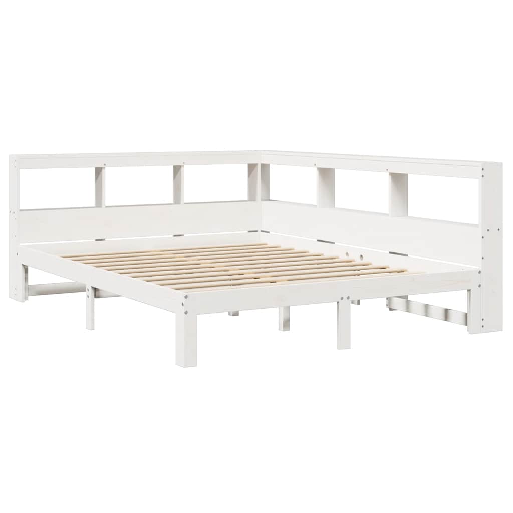 Bookcase Bed without Mattress White 150x200 cm King Size Solid Wood Pine