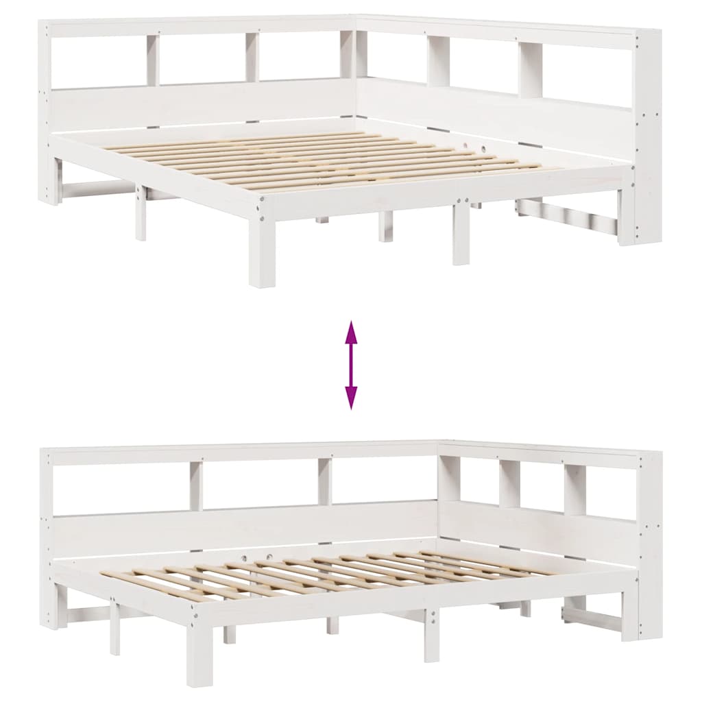Bookcase Bed without Mattress White 150x200 cm King Size Solid Wood Pine