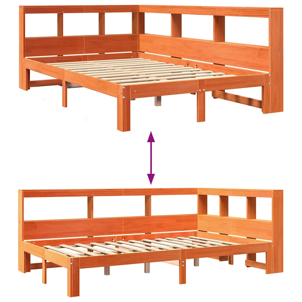 Bookcase Bed without Mattress Wax Brown 120x200 cm Solid Wood Pine