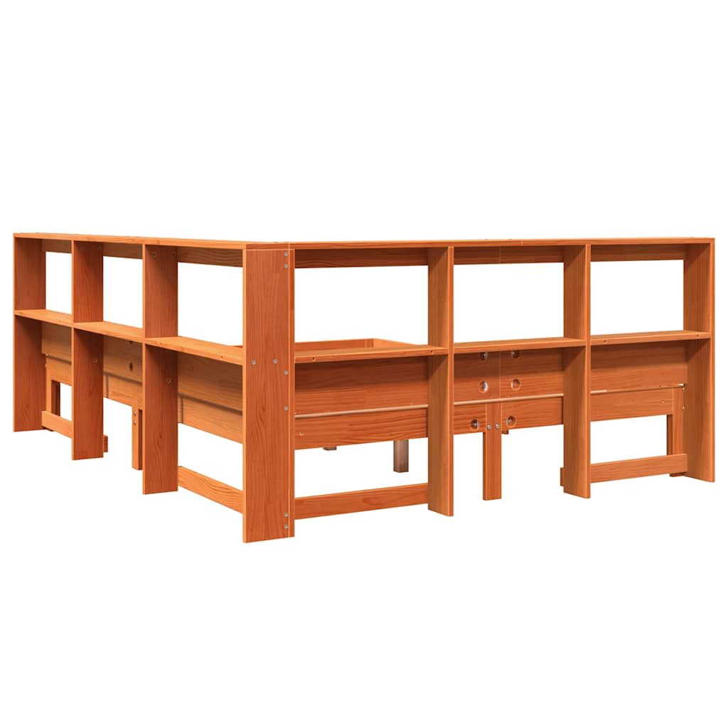 Bookcase Bed without Mattress Wax Brown 140x190 cm Solid Wood Pine