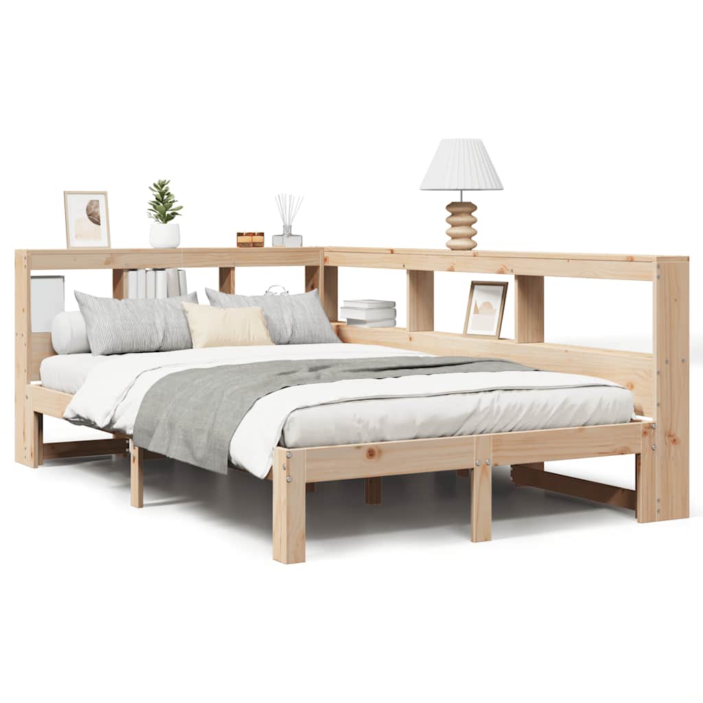 Bookcase Bed without Mattress 135x190 cm Double Solid Wood Pine
