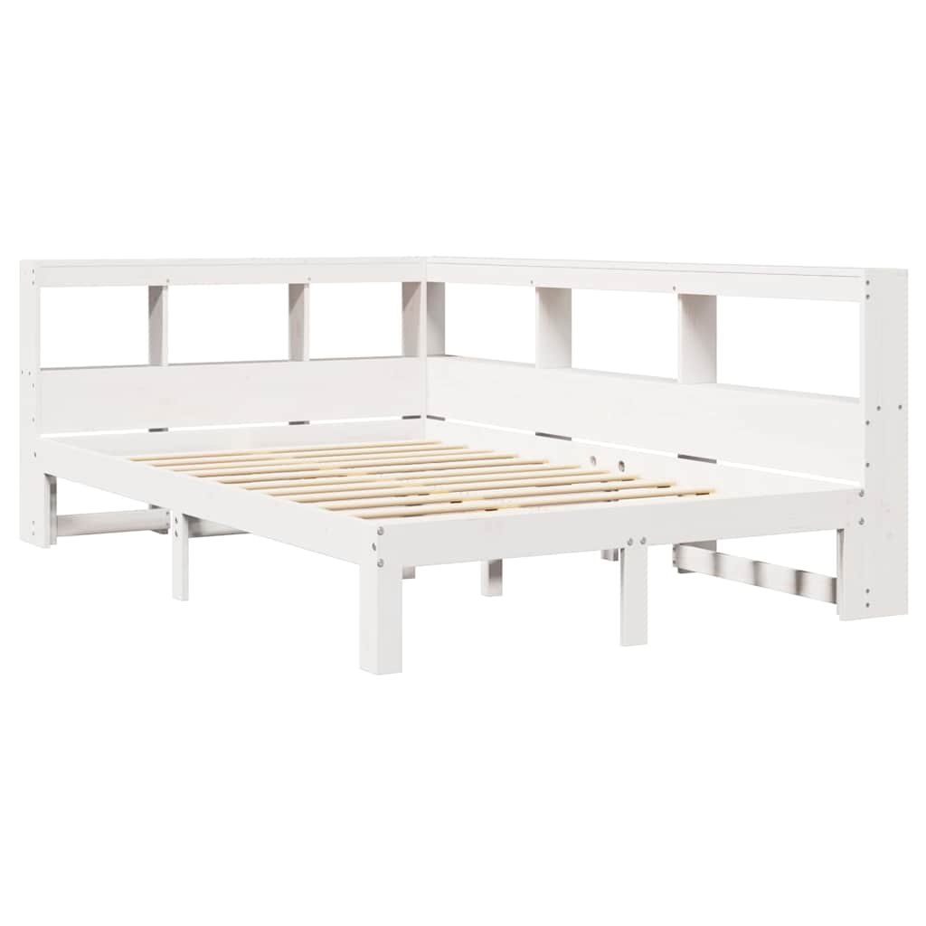 Bookcase Bed without Mattress White 135x190 cm Double Solid Wood Pine