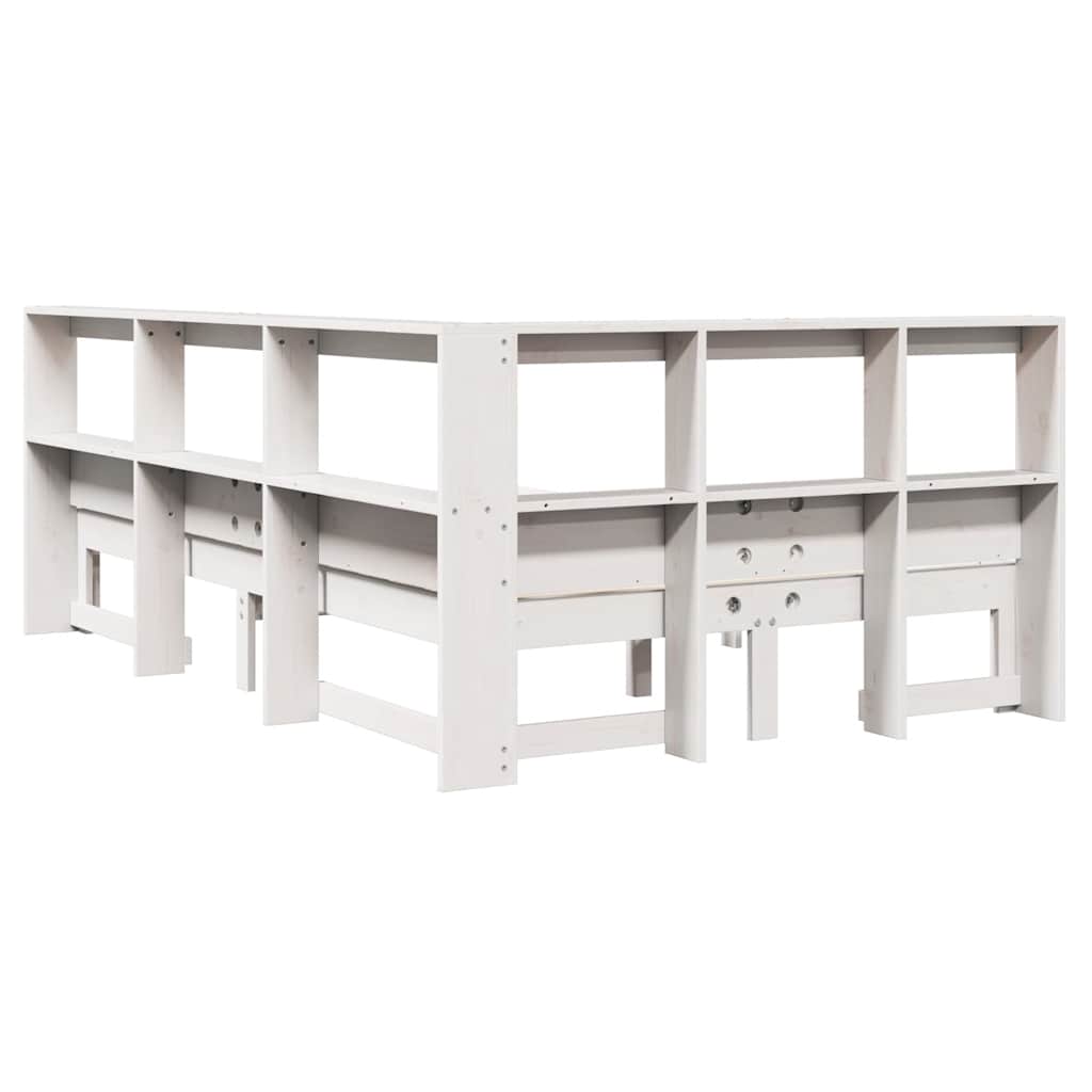 Bookcase Bed without Mattress White 135x190 cm Double Solid Wood Pine