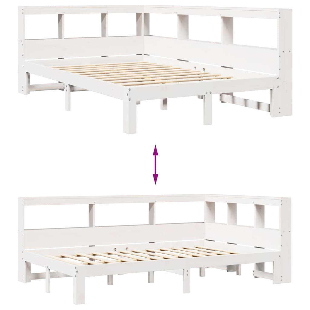 Bookcase Bed without Mattress White 135x190 cm Double Solid Wood Pine