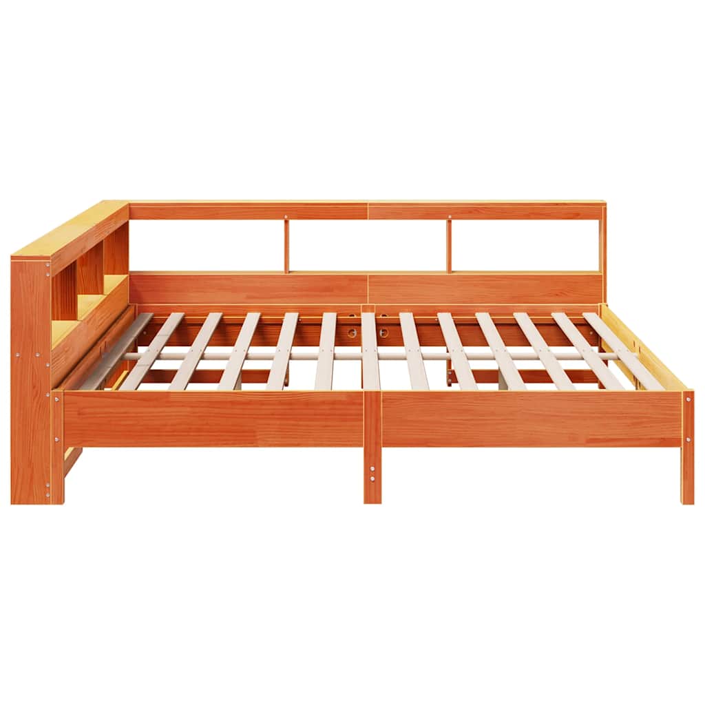 Bookcase Bed without Mattress Wax Brown 200x200 cm Solid Wood Pine