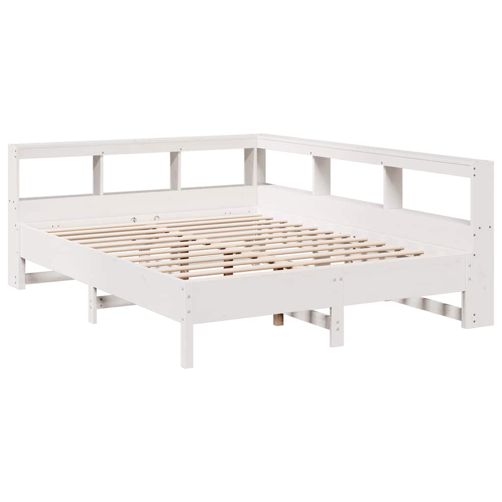 Bookcase Bed without Mattress White 150x200 cm King Size Solid Wood Pine
