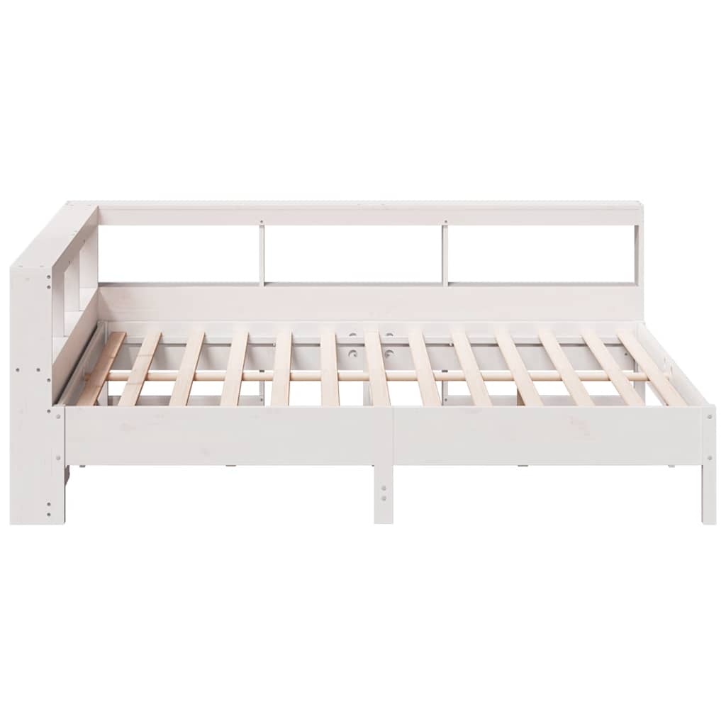 Bookcase Bed without Mattress White 150x200 cm King Size Solid Wood Pine