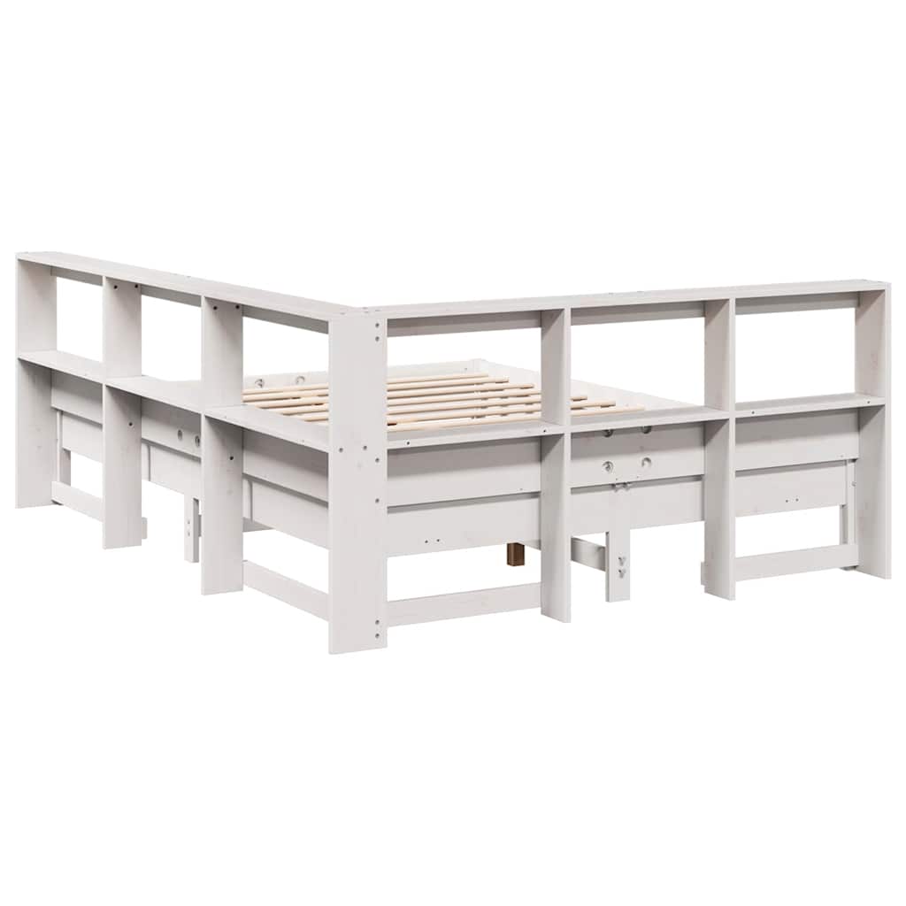 Bookcase Bed without Mattress White 150x200 cm King Size Solid Wood Pine