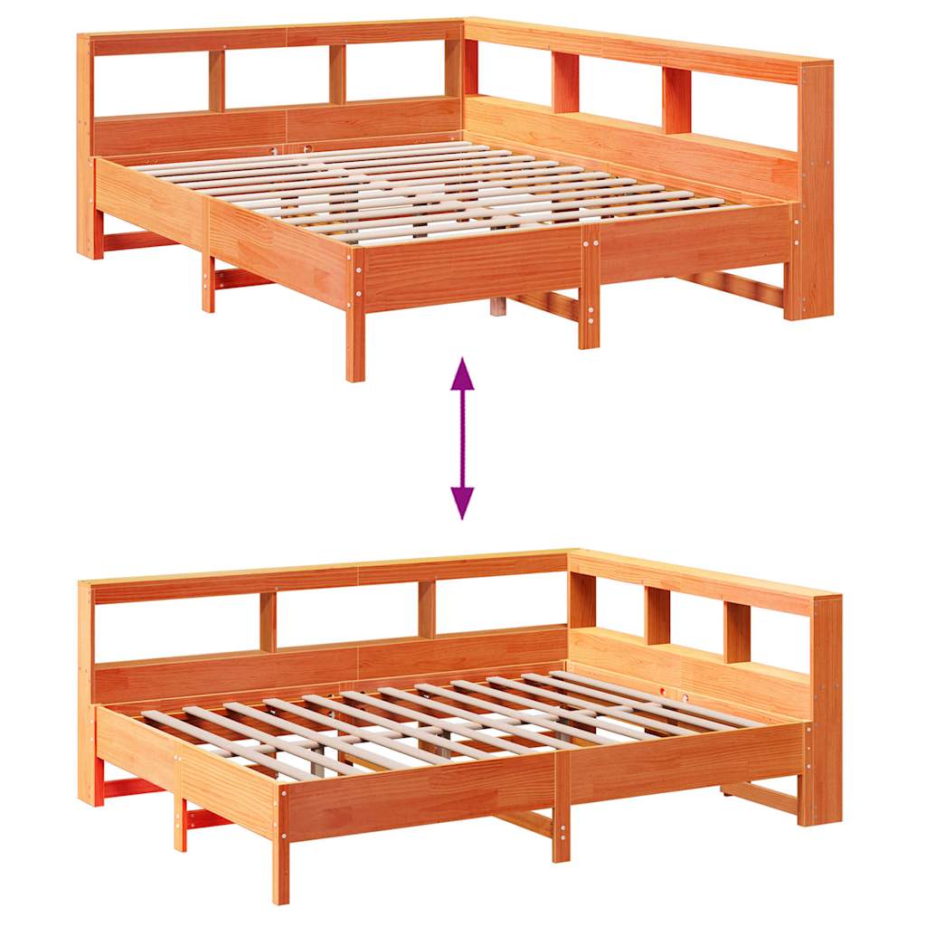 Bookcase Bed without Mattress Wax Brown 150x200 cm King Size Solid Wood Pine