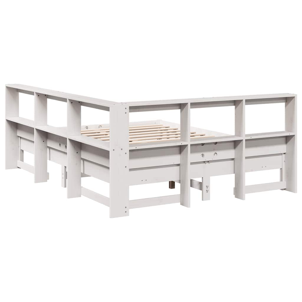 Bookcase Bed without Mattress White 135x190 cm Solid Wood Pine