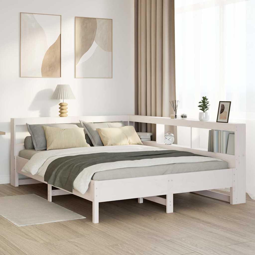 Bookcase Bed without Mattress White 135x190 cm Solid Wood Pine
