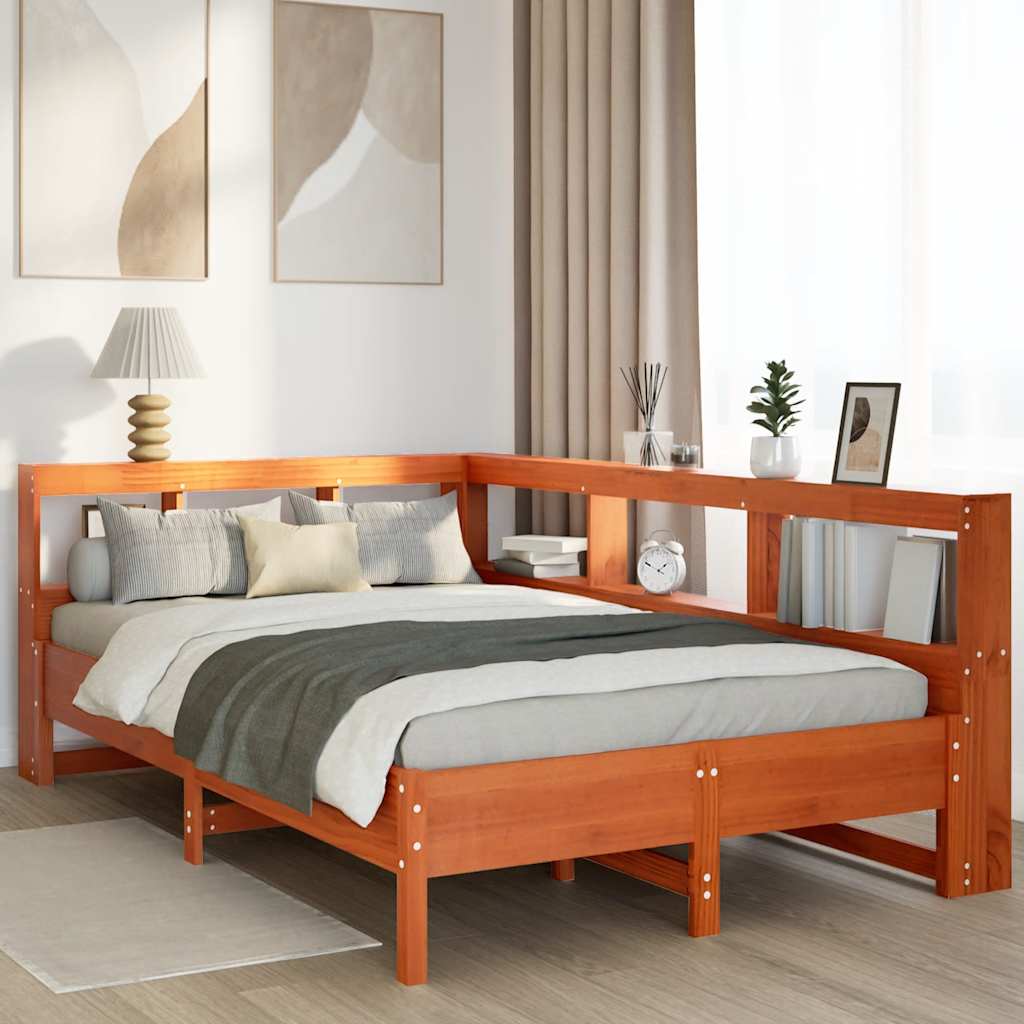Bookcase Bed without Mattress Wax Brown 120x190 cm Solid Wood Pine