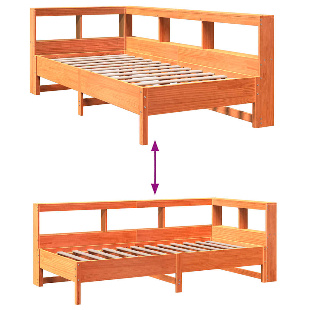 Bookcase Bed without Mattress Wax Brown 75x190 cm Solid Wood Pine