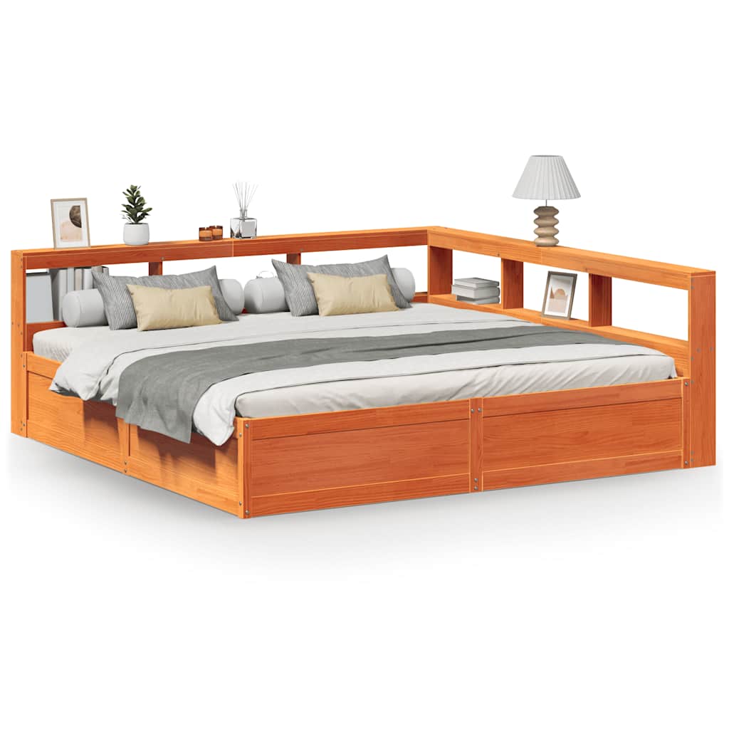 Bookcase Bed without Mattress Wax Brown 200x200cm Solid Wood Pine