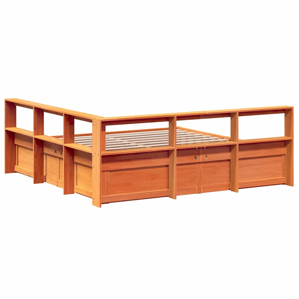 Bookcase Bed without Mattress Wax Brown 200x200cm Solid Wood Pine