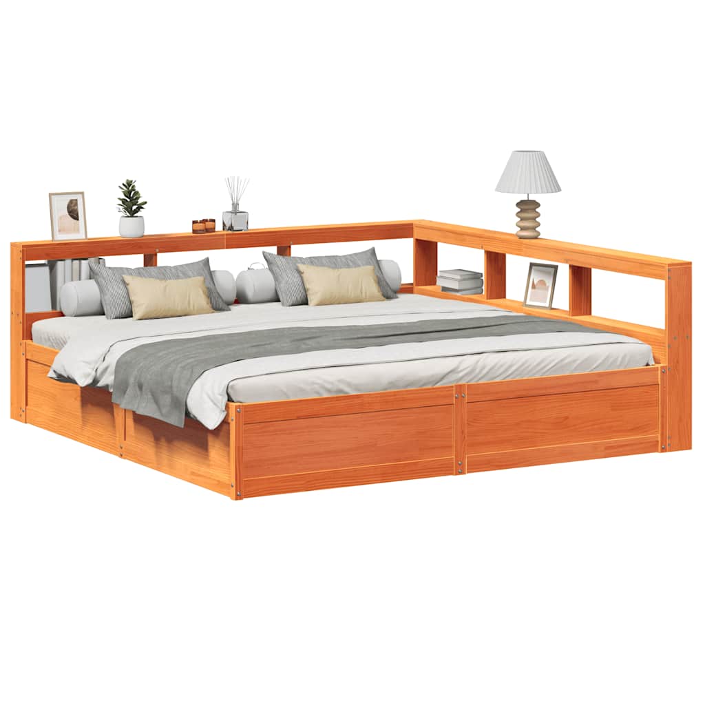 Bookcase Bed without Mattress Wax Brown 180x200cm Solid Wood Pine