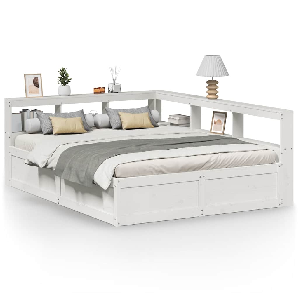 Bookcase Bed without Mattress White 150x200cm Solid Wood Pine