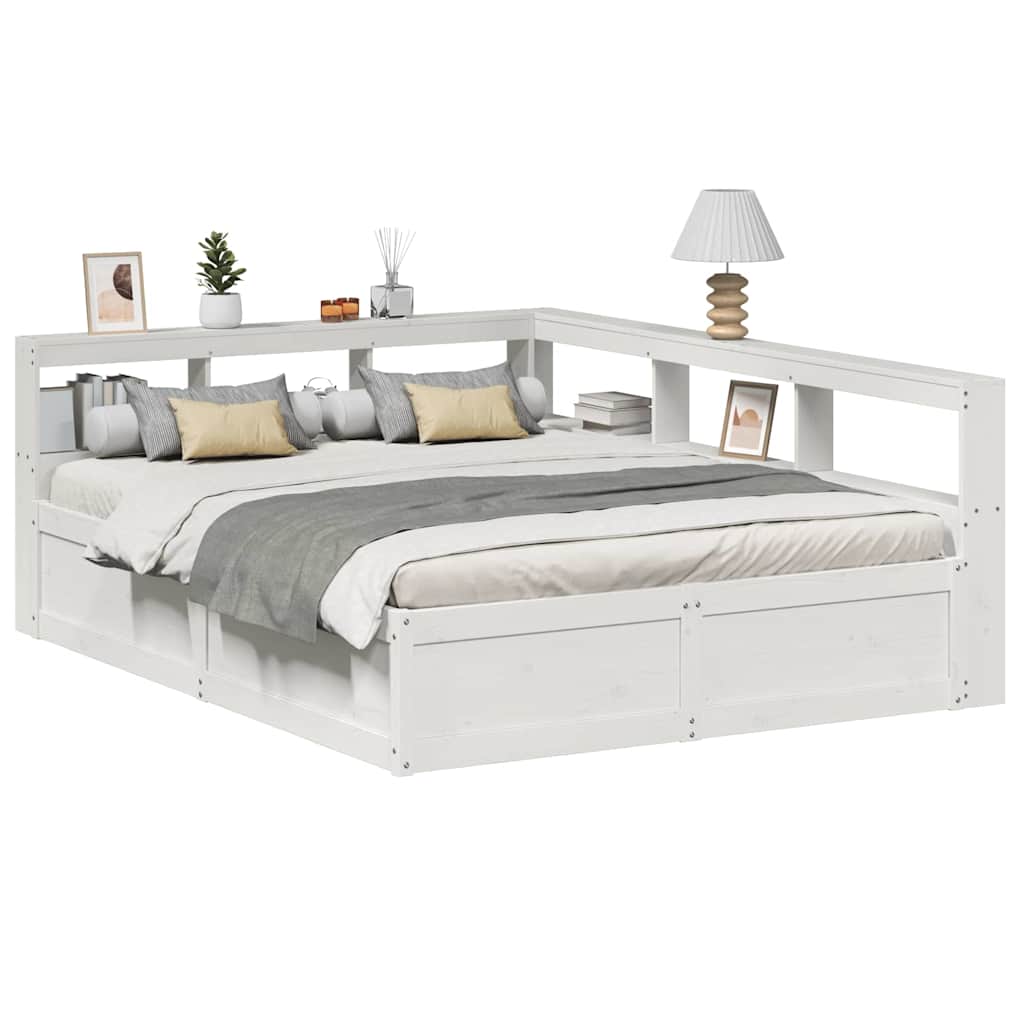 Bookcase Bed without Mattress White 150x200cm Solid Wood Pine
