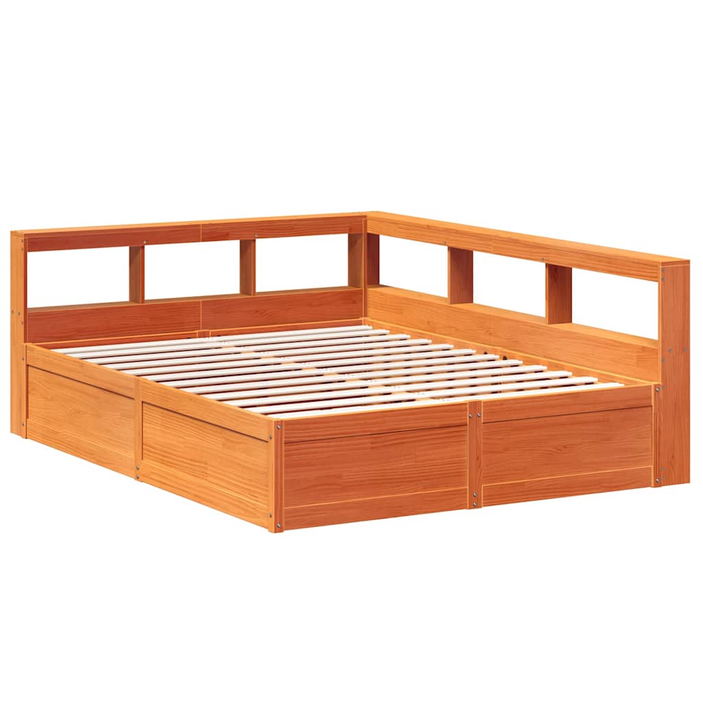 Bookcase Bed without Mattress Wax Brown 150x200cm Solid Wood Pine