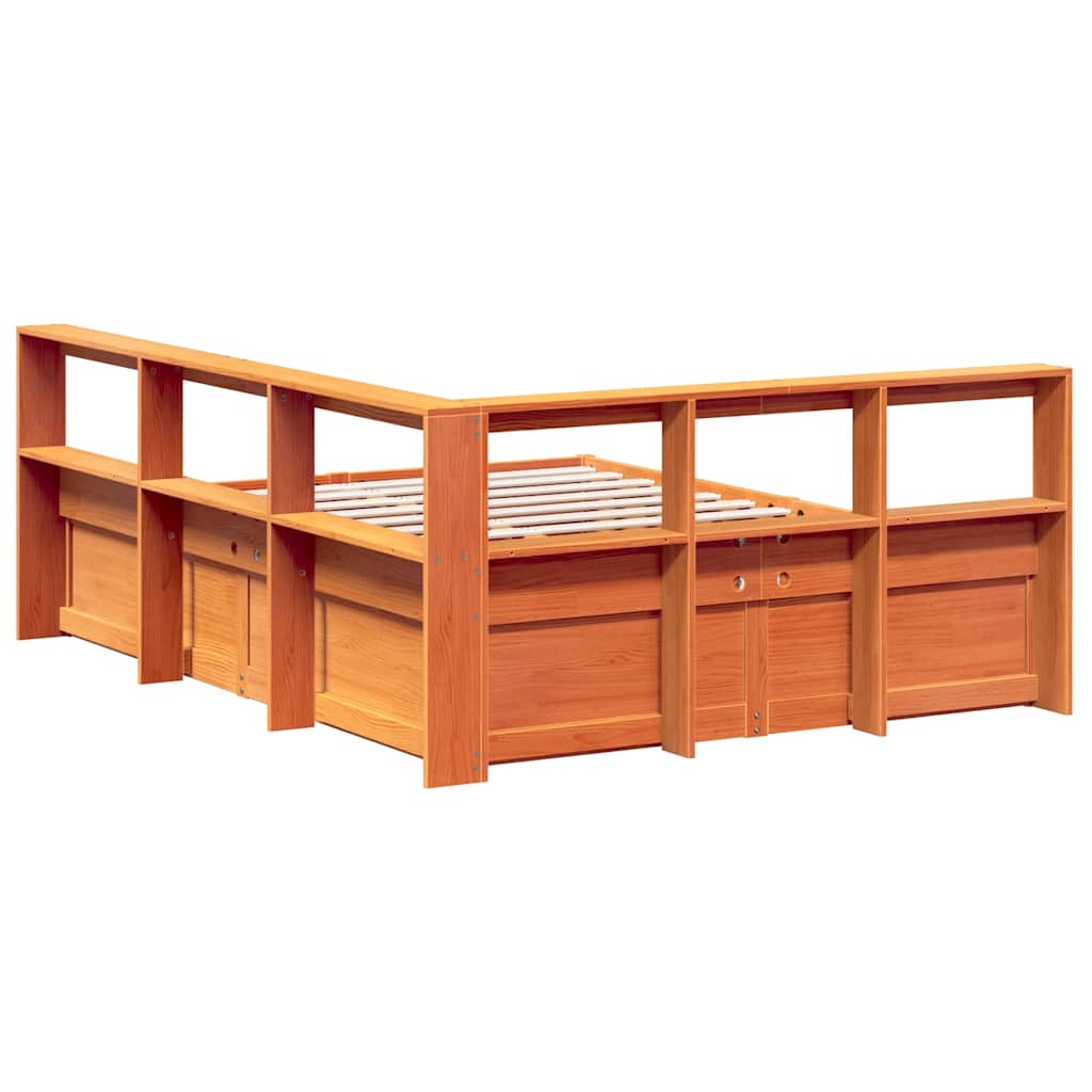 Bookcase Bed without Mattress Wax Brown 150x200cm Solid Wood Pine