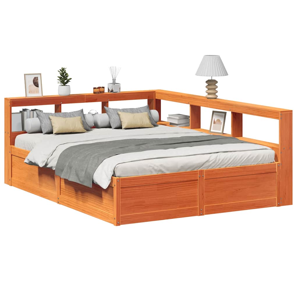 Bookcase Bed without Mattress Wax Brown 150x200cm Solid Wood Pine