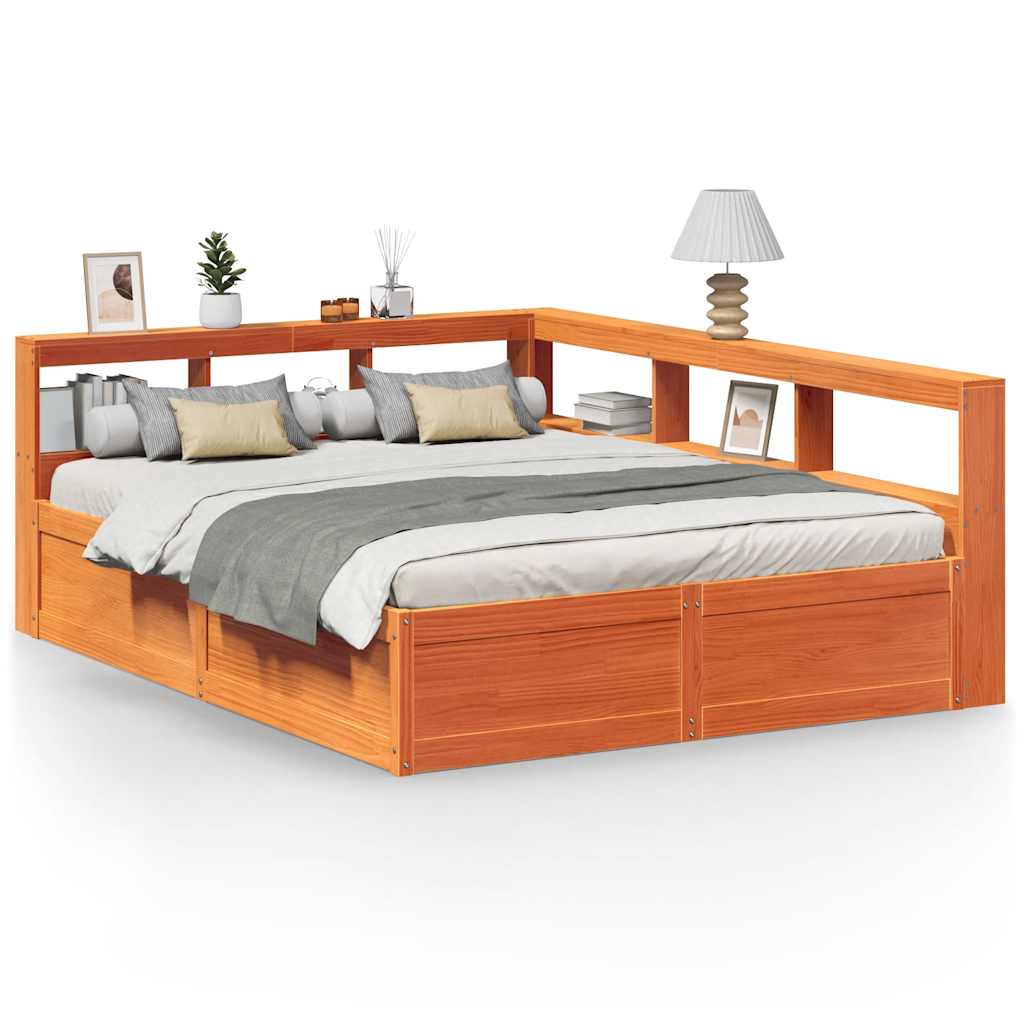 Bookcase Bed without Mattress Wax Brown 140x200cm Solid Wood Pine