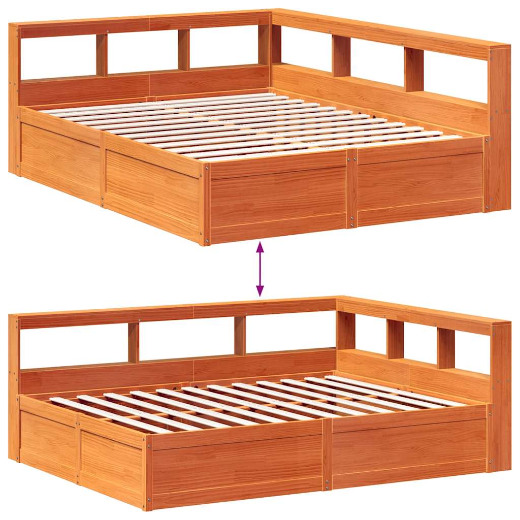 Bookcase Bed without Mattress Wax Brown 140x200cm Solid Wood Pine