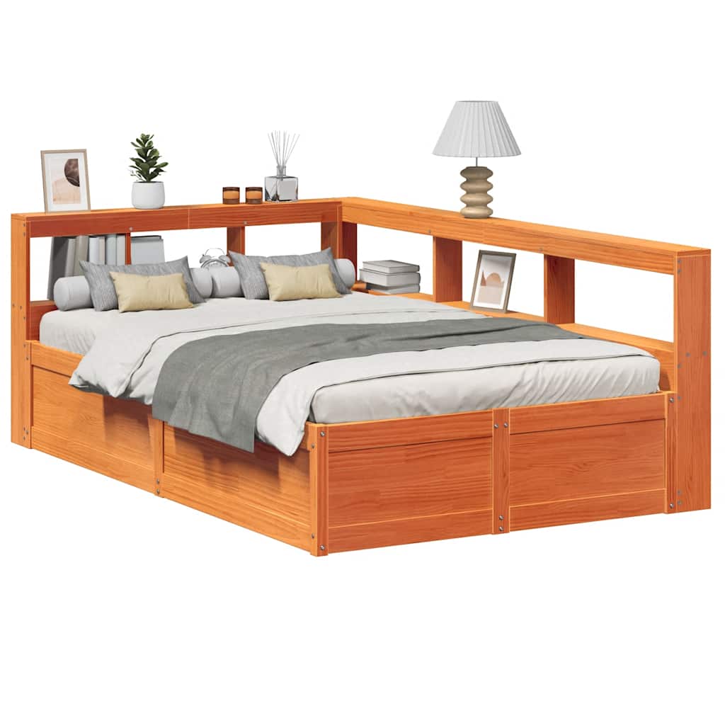 Bookcase Bed without Mattress Wax Brown 120x200cm Solid Wood Pine