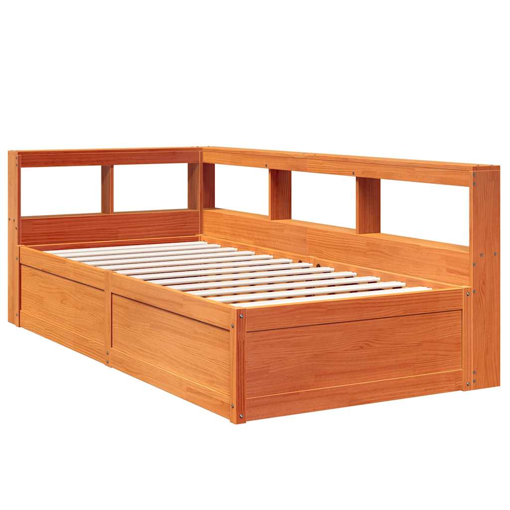 Bookcase Bed without Mattress Wax Brown 100x200cm Solid Wood Pine