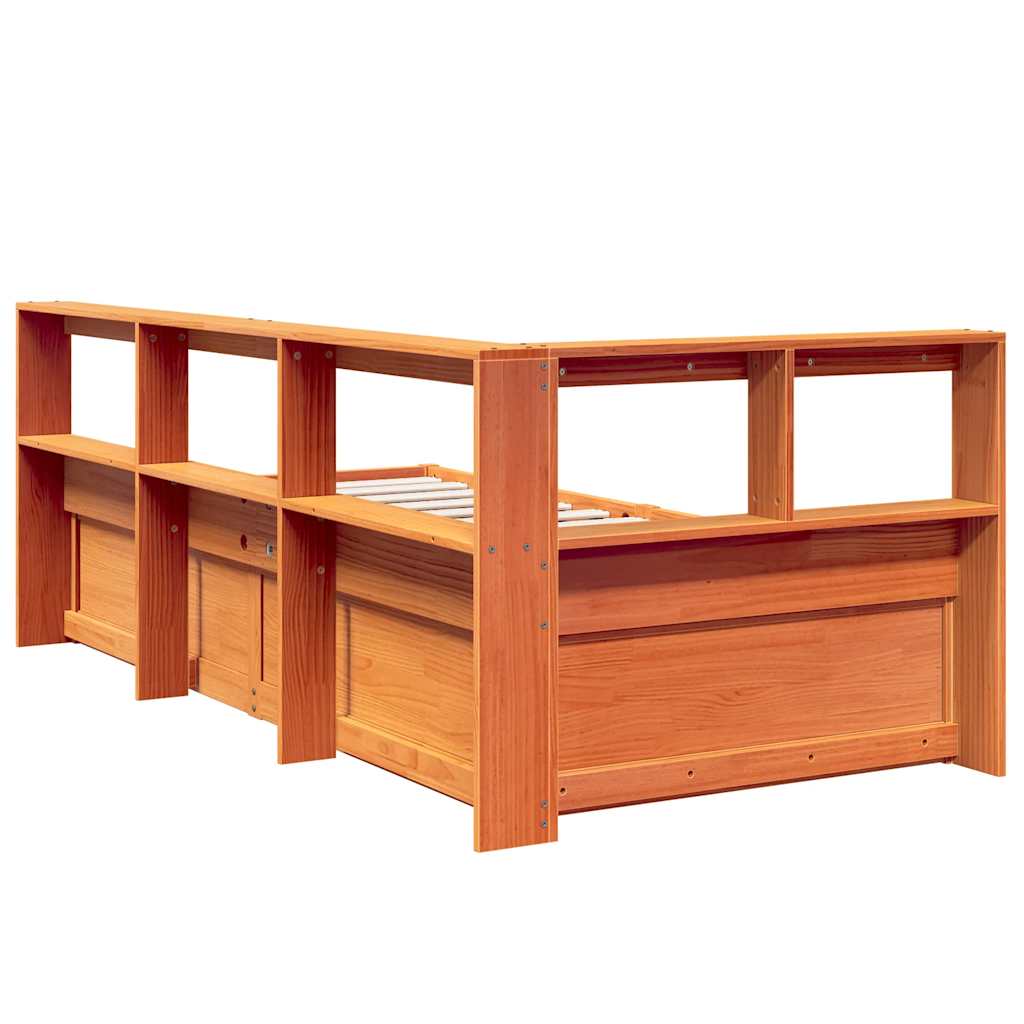 Bookcase Bed without Mattress Wax Brown 100x200cm Solid Wood Pine