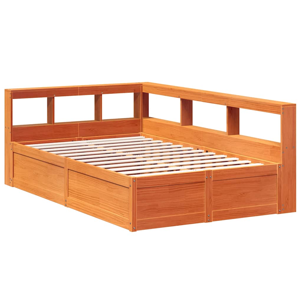 Bookcase Bed without Mattress Wax Brown 140x190cm Solid Wood Pine