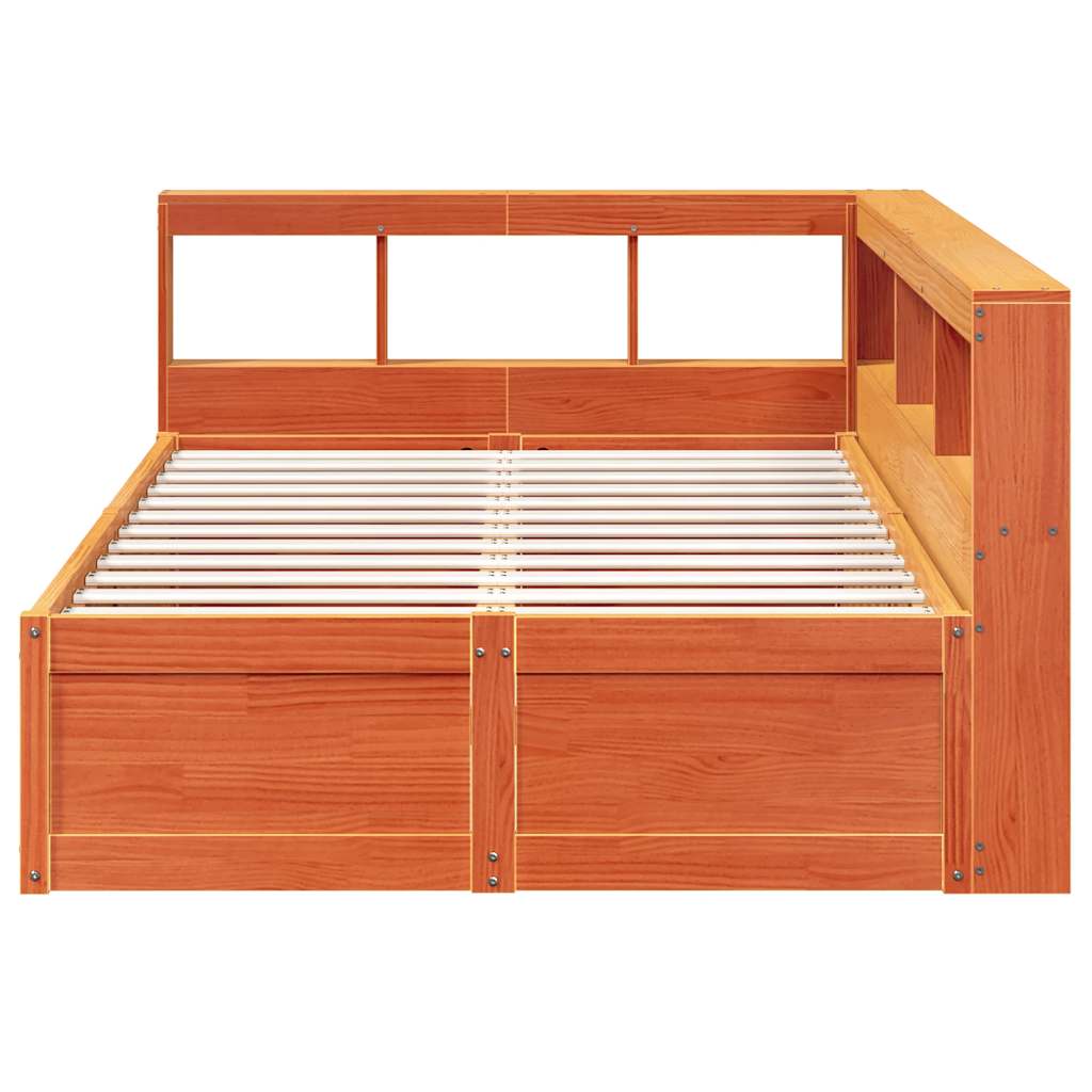 Bookcase Bed without Mattress Wax Brown 140x190cm Solid Wood Pine