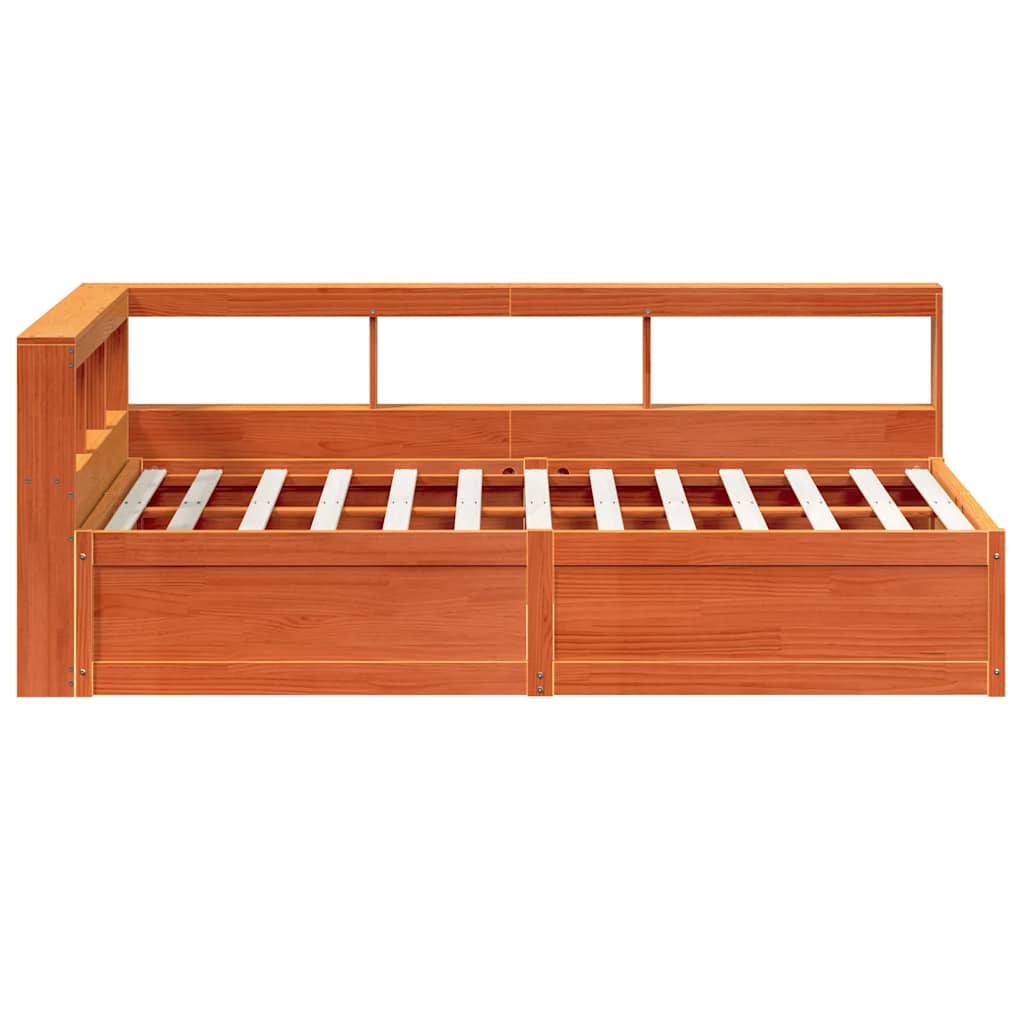 Bookcase Bed without Mattress Wax Brown 140x190cm Solid Wood Pine