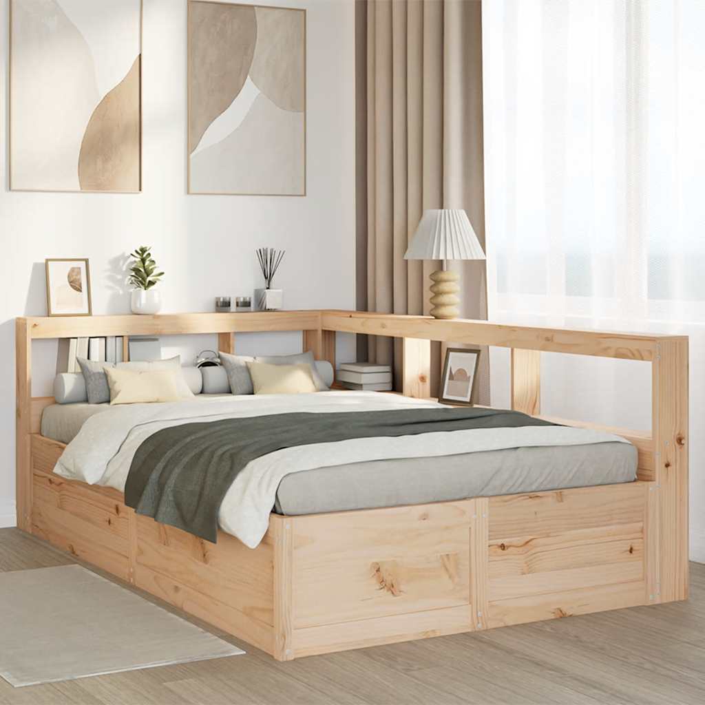 Bookcase Bed without Mattress 135x190cm Solid Wood Pine