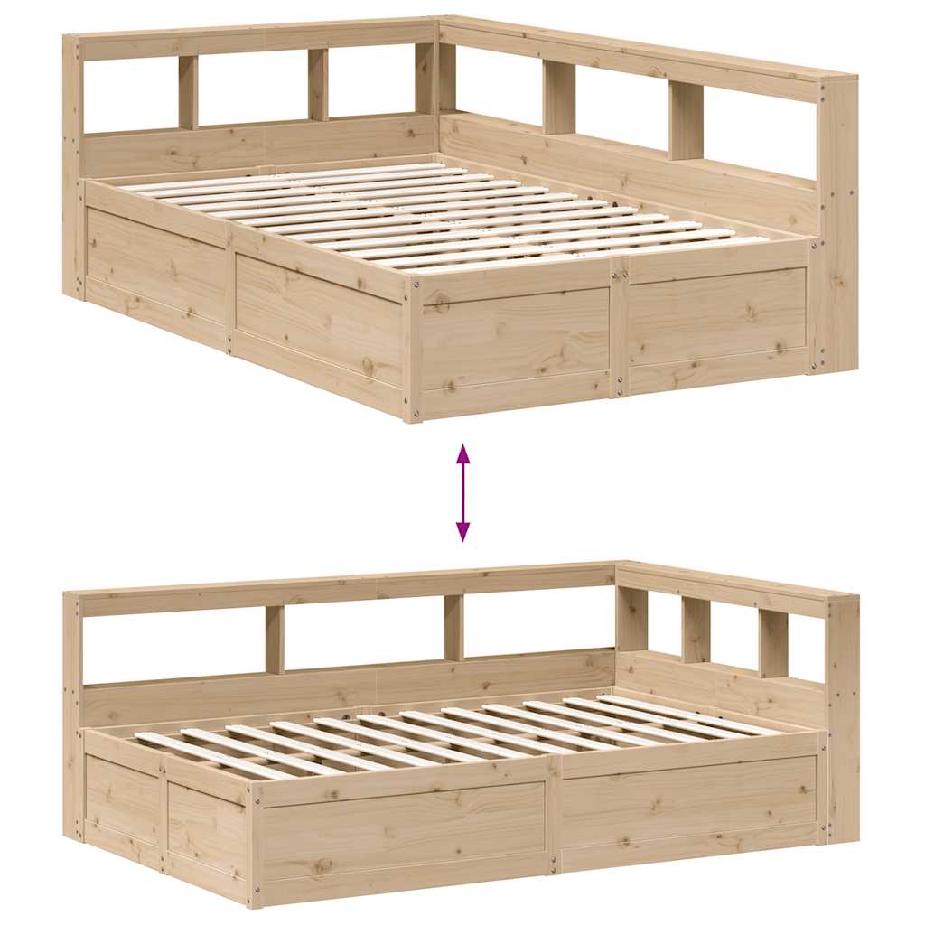 Bookcase Bed without Mattress 135x190cm Solid Wood Pine