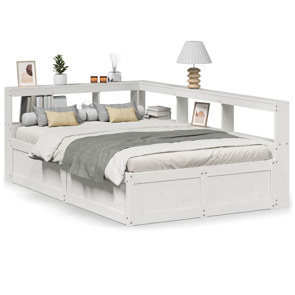 Bookcase Bed without Mattress White 135x190cm Solid Wood Pine